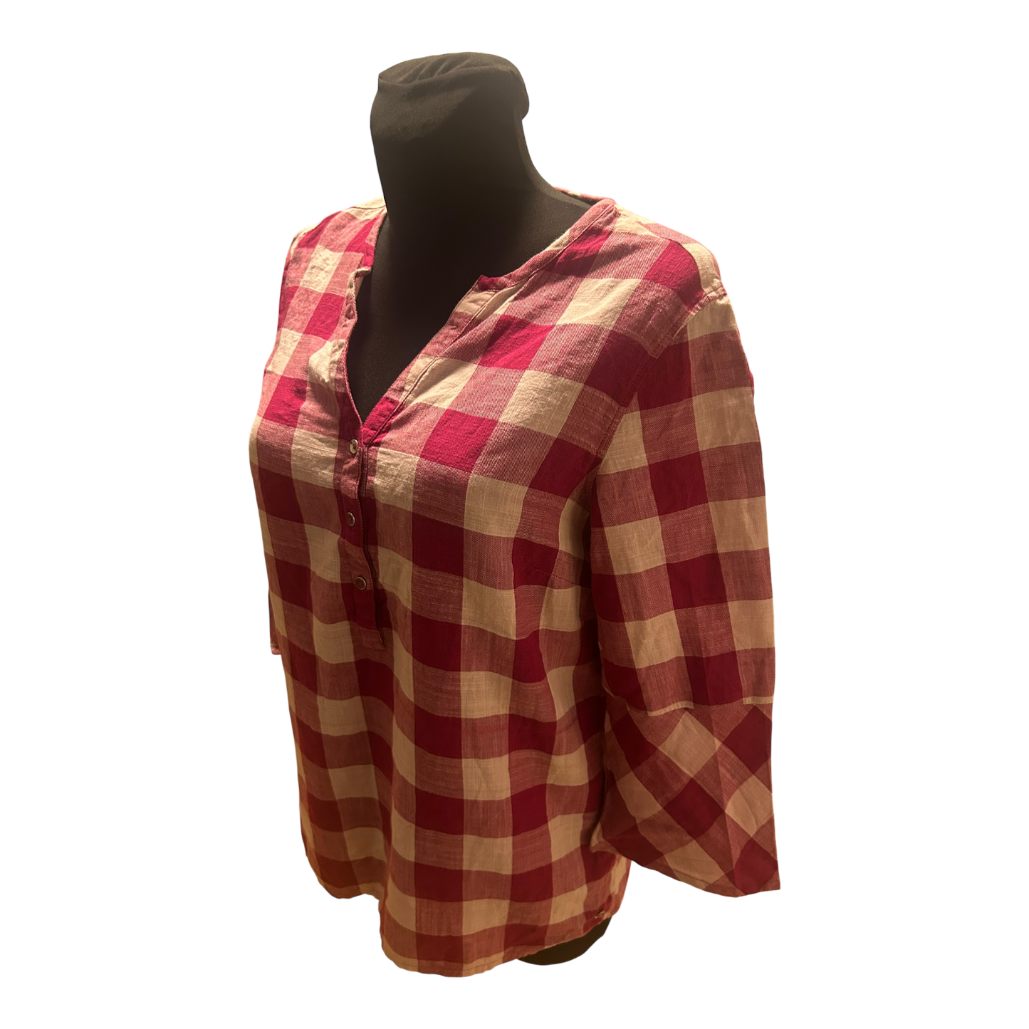 Cecil Bluse Damen Gr S Pink Weiss Kariert Baumwolle Dreiviertelarm