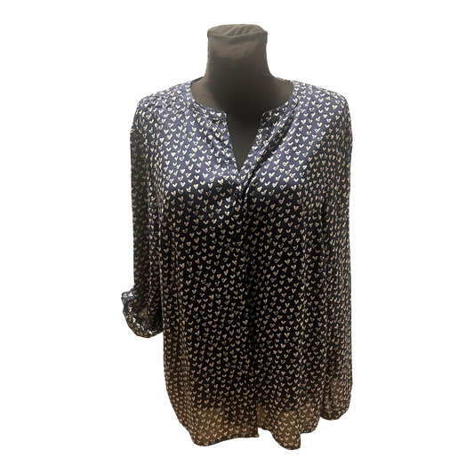 Gina Benotti Bluse Damen Gr L Dunkelblau Weiss Herzen Viskose Langarm