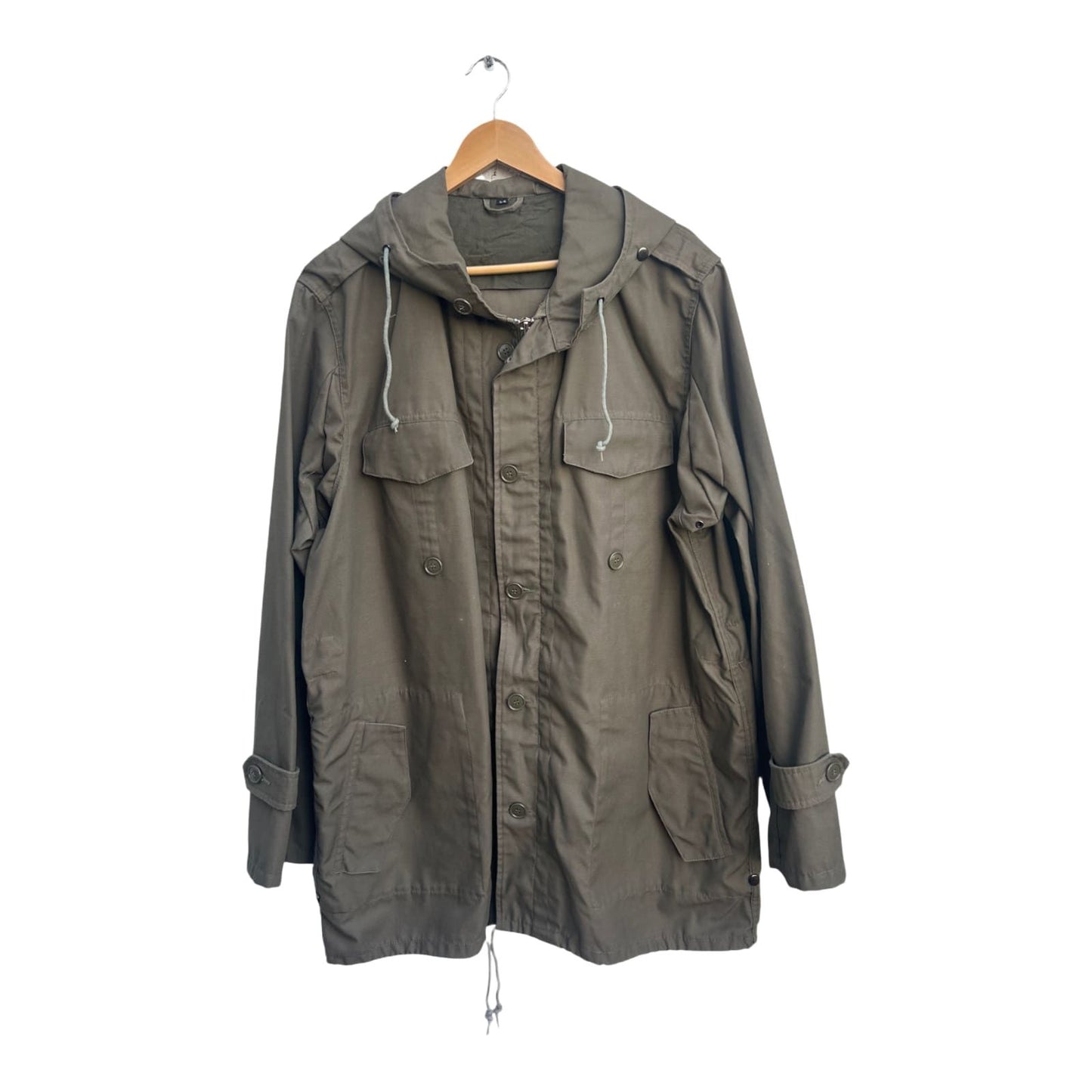 Herren Parka Gr 54 Khaki ungefüttert Baumwolle Freizeit Jacke Kapuze Tunnelzug