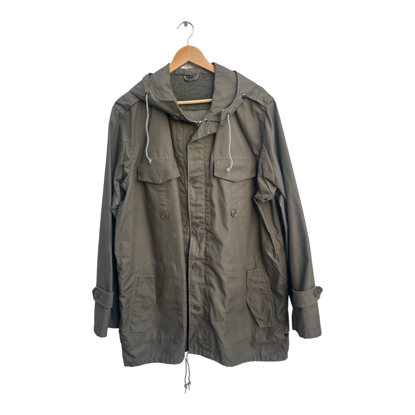 Herren Parka Gr 54 Khaki ungefüttert Baumwolle Freizeit Jacke Kapuze Tunnelzug