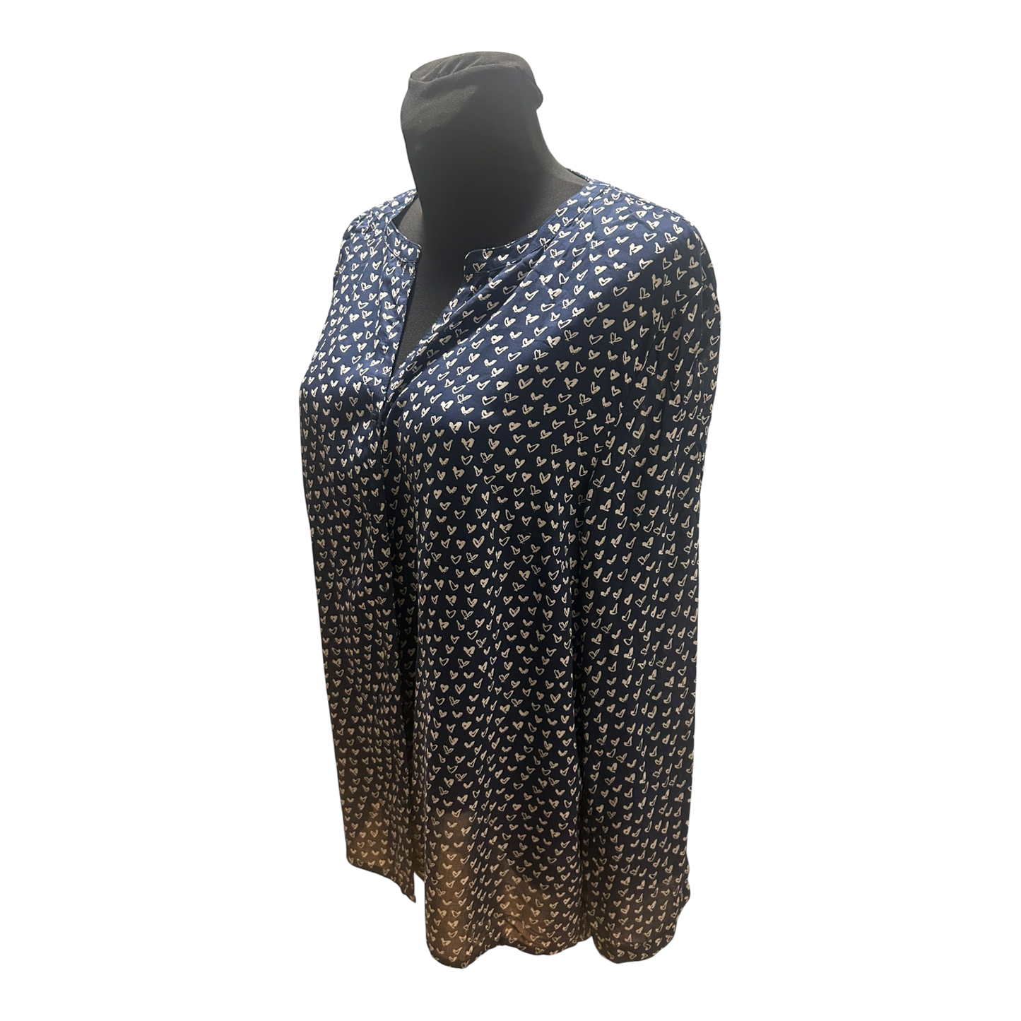 Gina Benotti Bluse Damen Gr L Dunkelblau Weiss Herzen Viskose Langarm