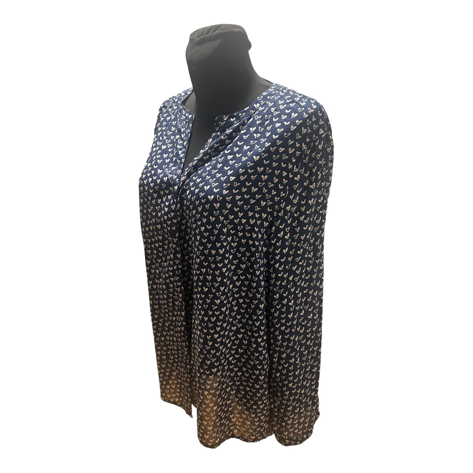 Gina Benotti Bluse Damen Gr L Dunkelblau Weiss Herzen Viskose Langarm
