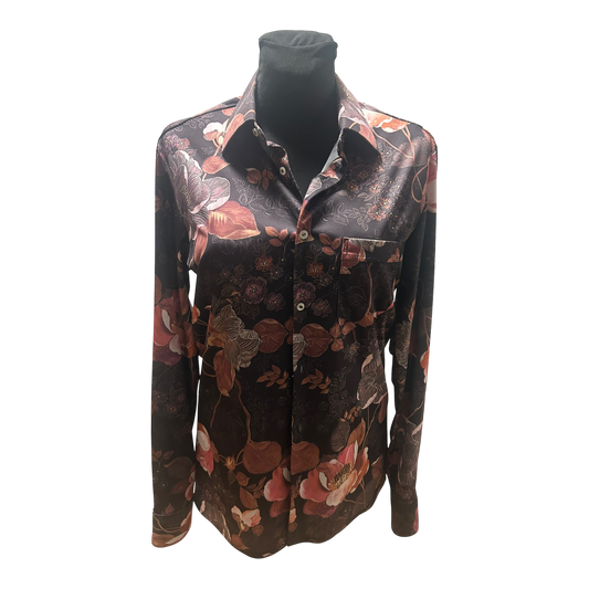 Herzog Bluse Damen Gr M Schwarz Floral Vintage Retro Stretch Elegant