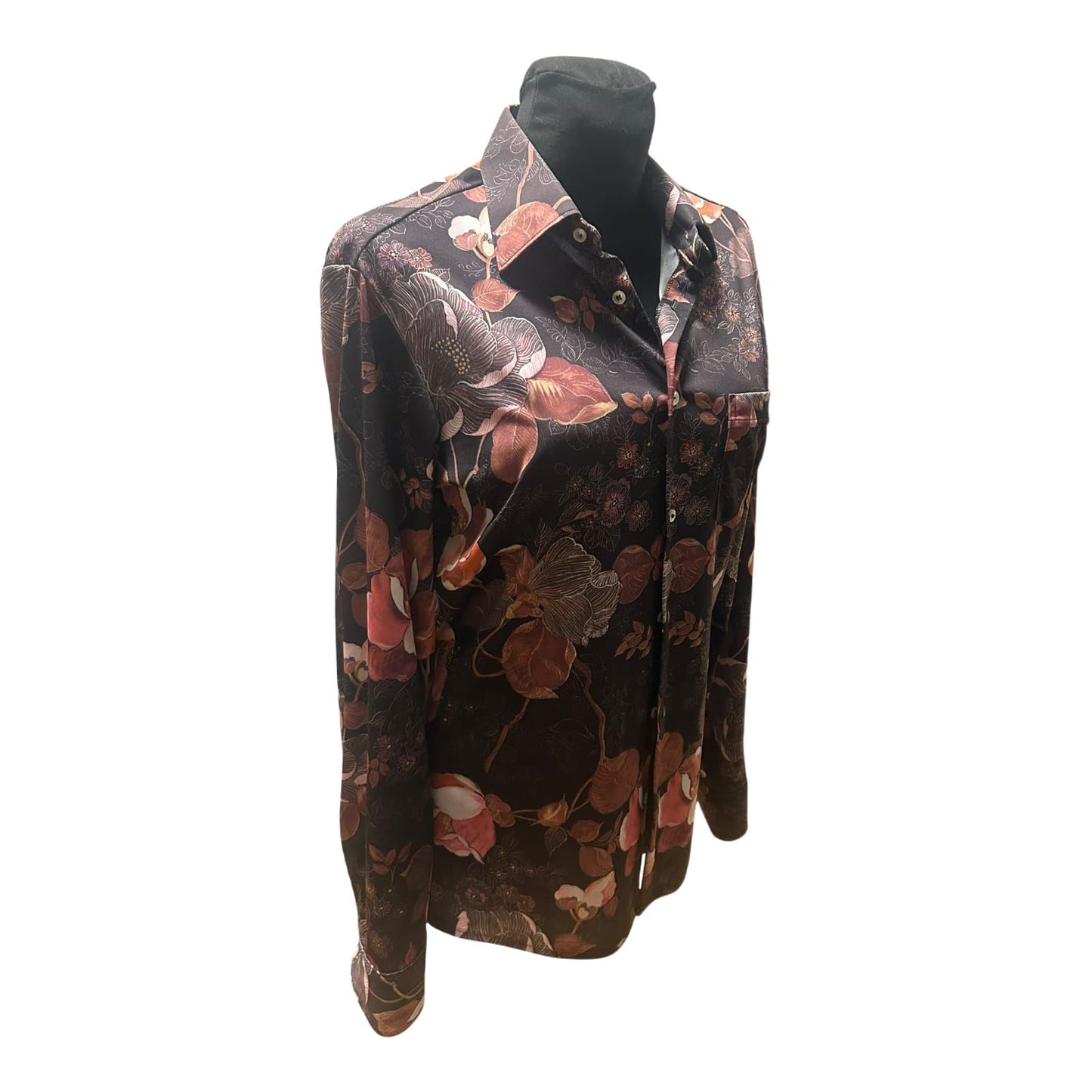Herzog Bluse Damen Gr M Schwarz Floral Vintage Retro Stretch Elegant
