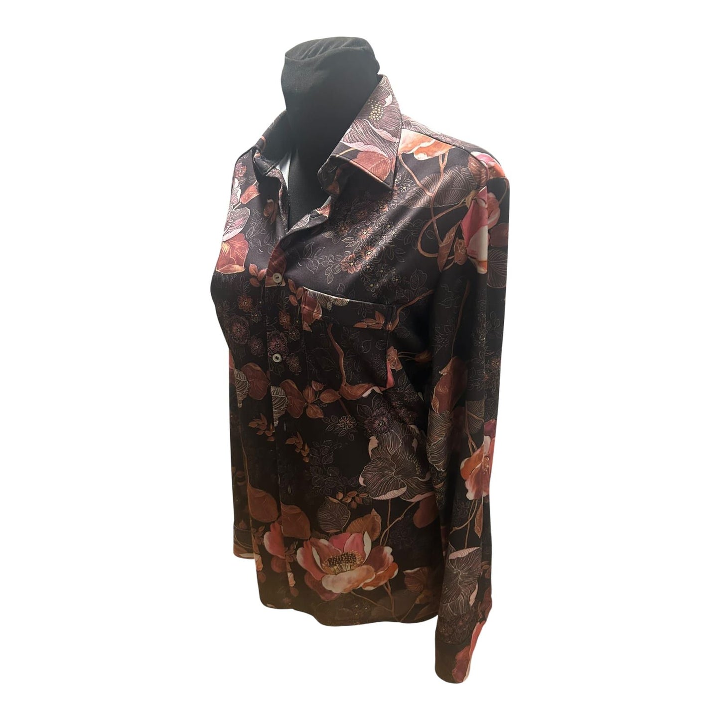 Herzog Bluse Damen Gr M Schwarz Floral Vintage Retro Stretch Elegant