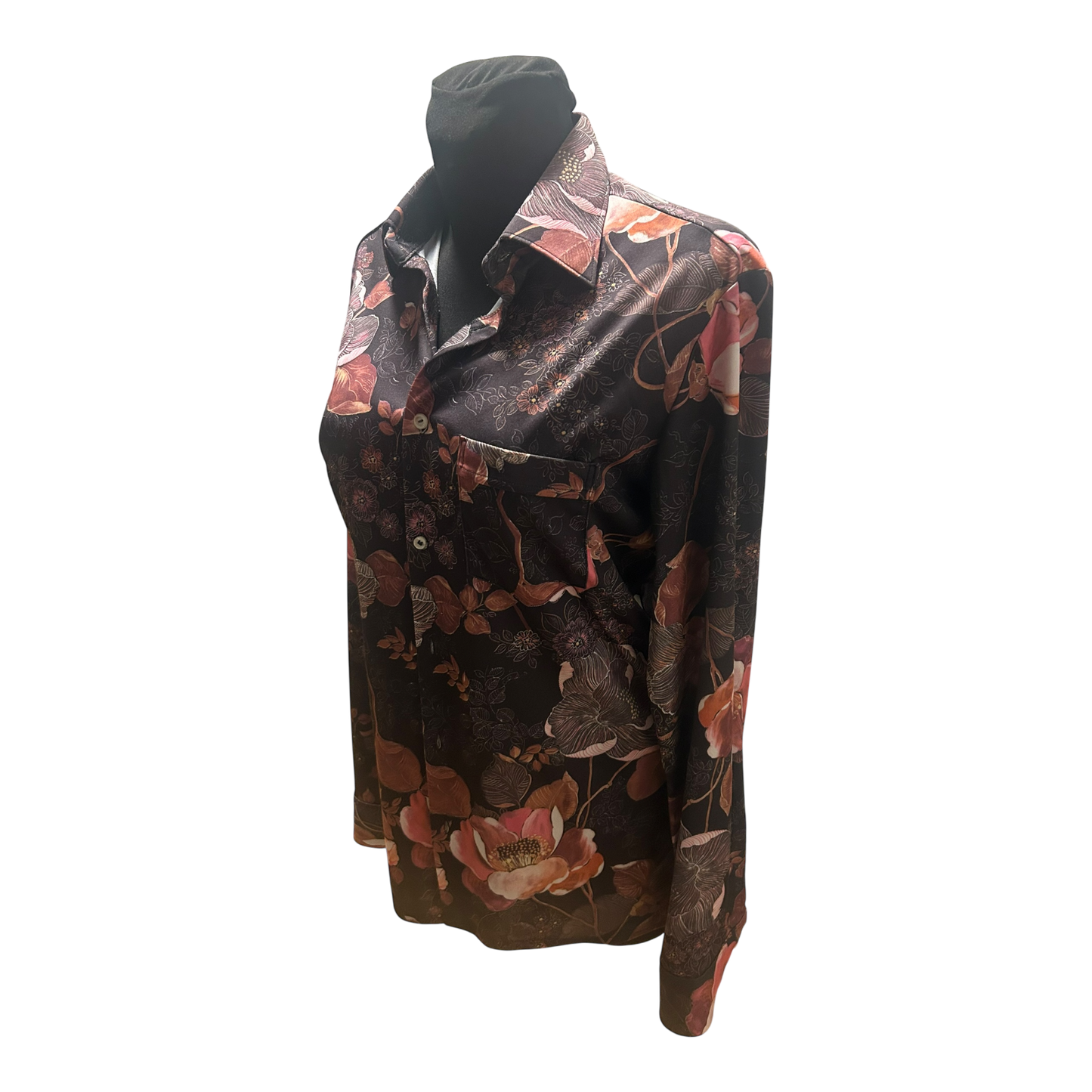 Herzog Bluse Damen Gr M Schwarz Floral Vintage Retro Stretch Elegant