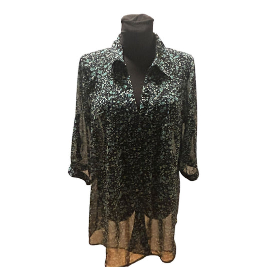 Gina Benotti Bluse Damen Gr L Schwarz Grün Transparent Floral Oversize