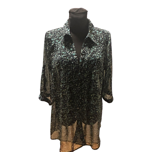 Gina Benotti Bluse Damen Gr L Schwarz Grün Transparent Floral Oversize