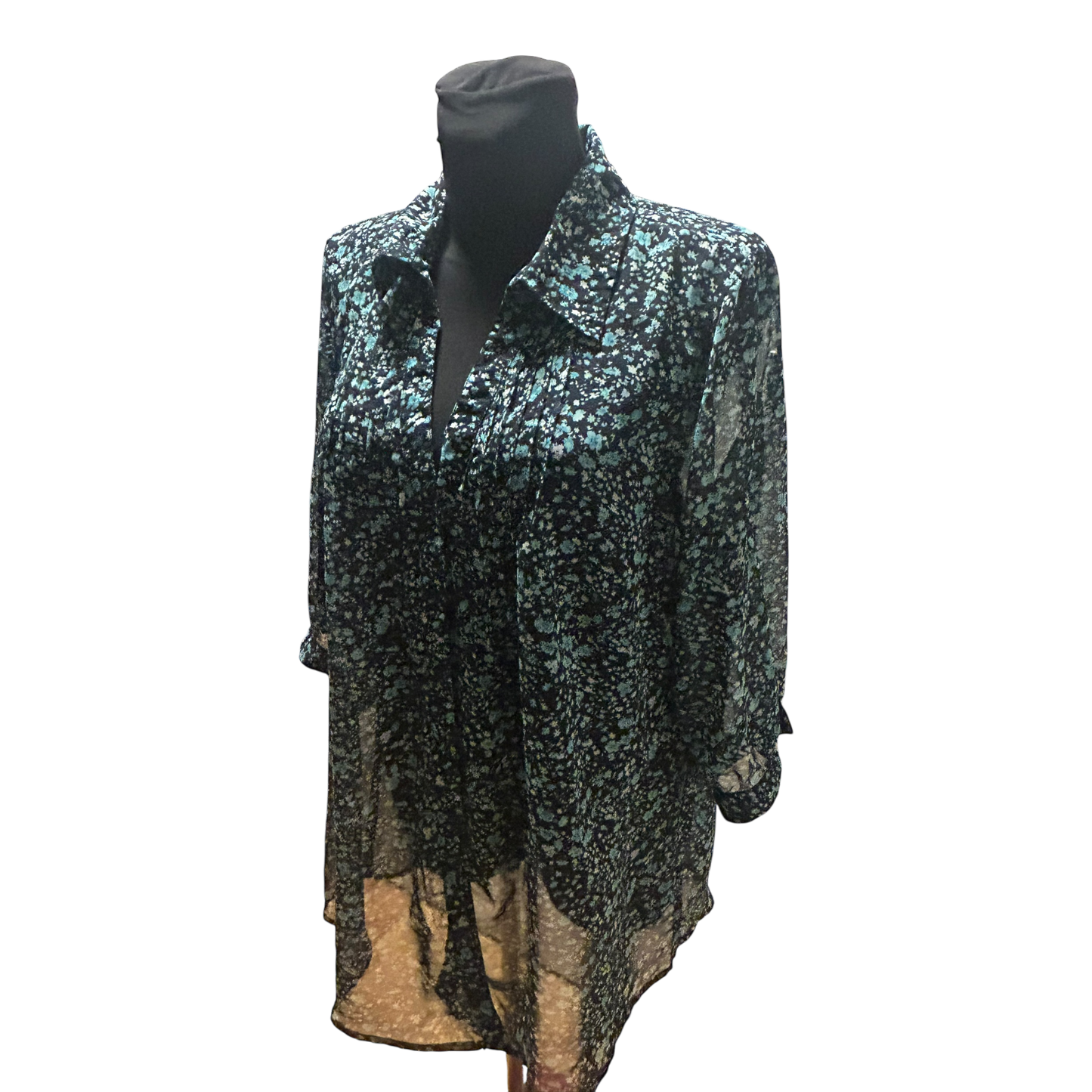 Gina Benotti Bluse Damen Gr L Schwarz Grün Transparent Floral Oversize