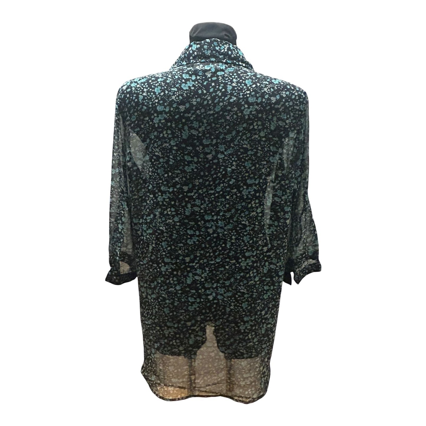 Gina Benotti Bluse Damen Gr L Schwarz Grün Transparent Floral Oversize