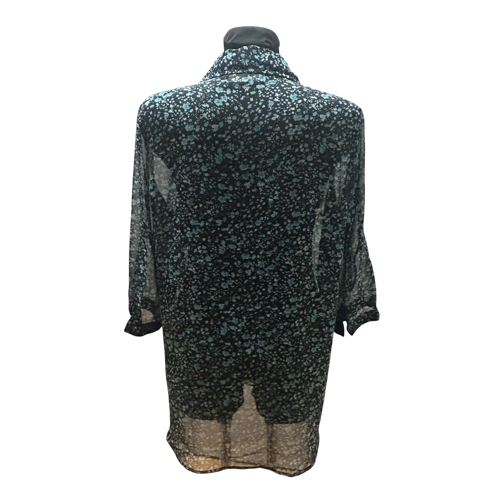Gina Benotti Bluse Damen Gr L Schwarz Grün Transparent Floral Oversize