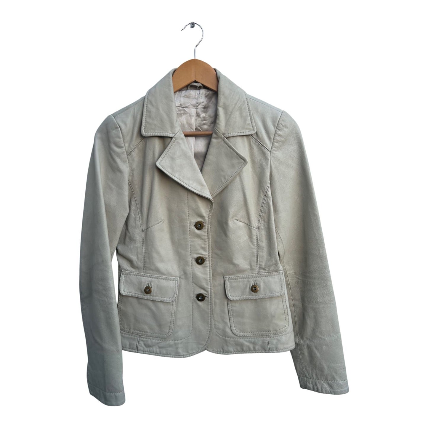 Damen Lederjacke Gr 36 Beige Echtleder Blazerstil Kurzjacke Vintage klassisch