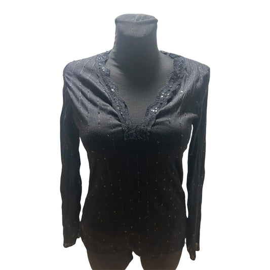 Jennifer Taylor Bluse Damen Gr L Schwarz Pailletten Stretch Elegant Chic NEU
