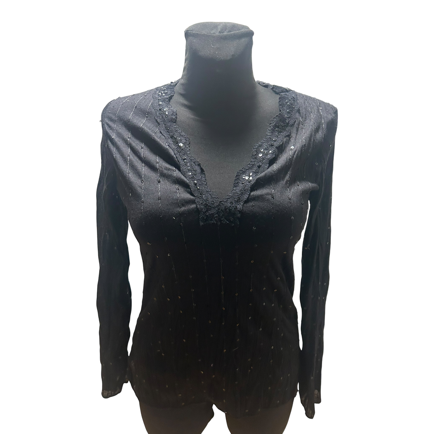 Jennifer Taylor Bluse Damen Gr L Schwarz Pailletten Stretch Elegant Chic NEU