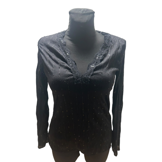 Jennifer Taylor Bluse Damen Gr L Schwarz Pailletten Stretch Elegant Chic NEU