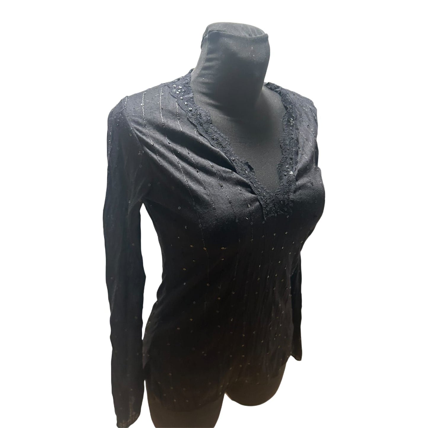 Jennifer Taylor Bluse Damen Gr L Schwarz Pailletten Stretch Elegant Chic NEU
