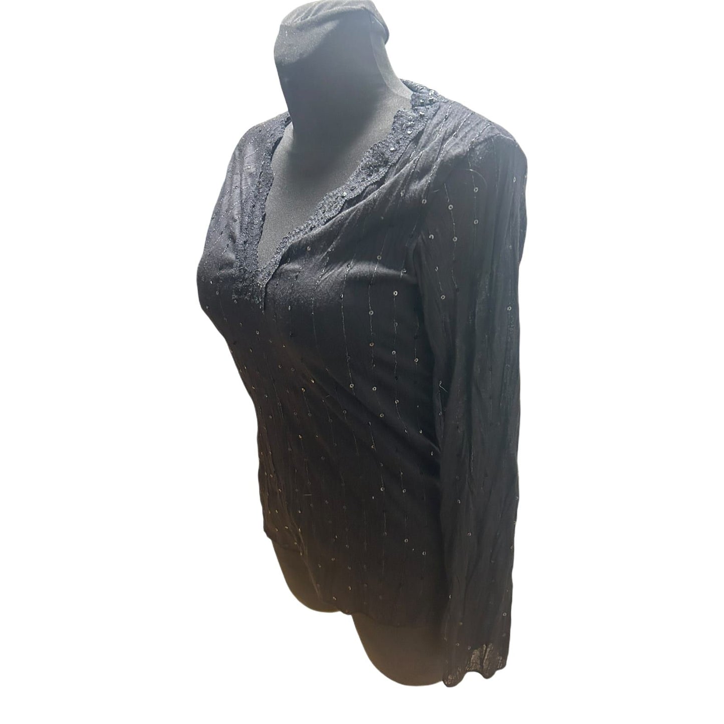 Jennifer Taylor Bluse Damen Gr L Schwarz Pailletten Stretch Elegant Chic NEU