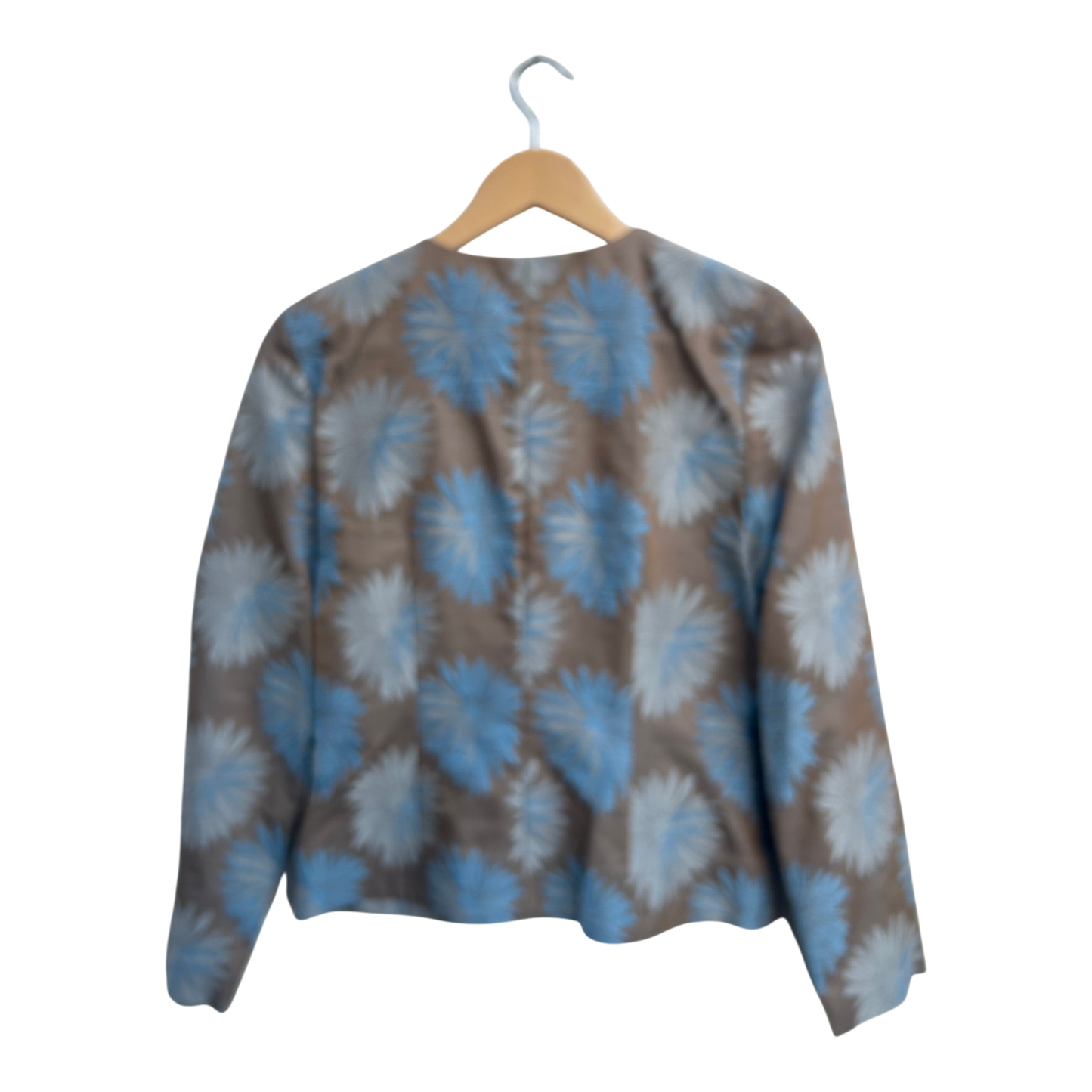 Blazer Damen Gr XS Braun Blau Blumenmuster Seidig Elegant Vintage Extravagant