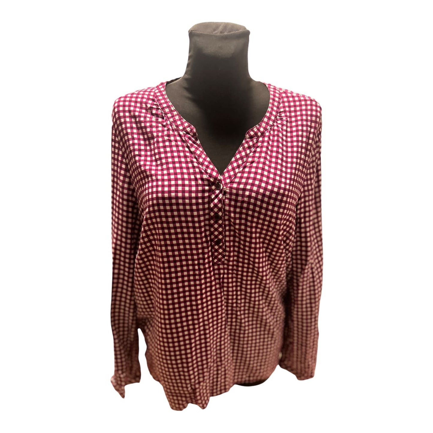 Cecil Bluse Damen Gr XL Violett Weiss Kariert Viskose Langarm Locker