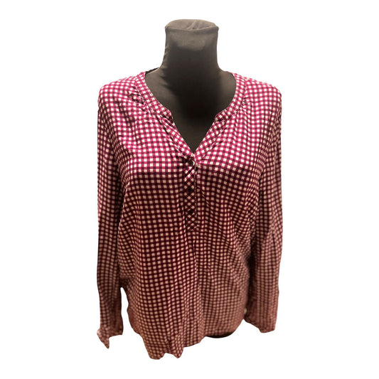Cecil Bluse Damen Gr XL Violett Weiss Kariert Viskose Langarm Locker