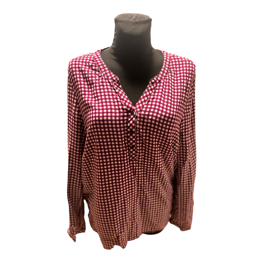 Cecil Bluse Damen Gr XL Violett Weiss Kariert Viskose Langarm Locker