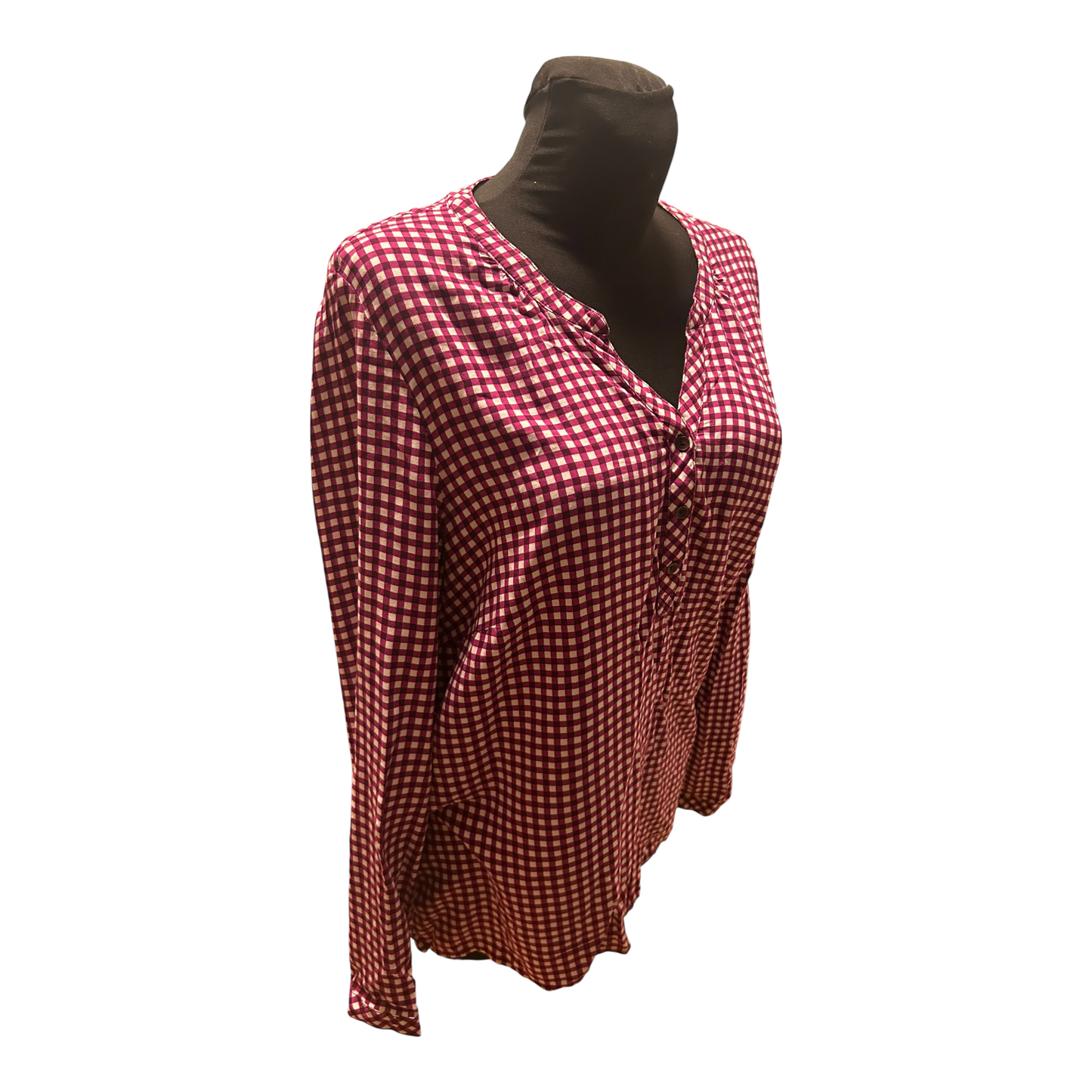 Cecil Bluse Damen Gr XL Violett Weiss Kariert Viskose Langarm Locker