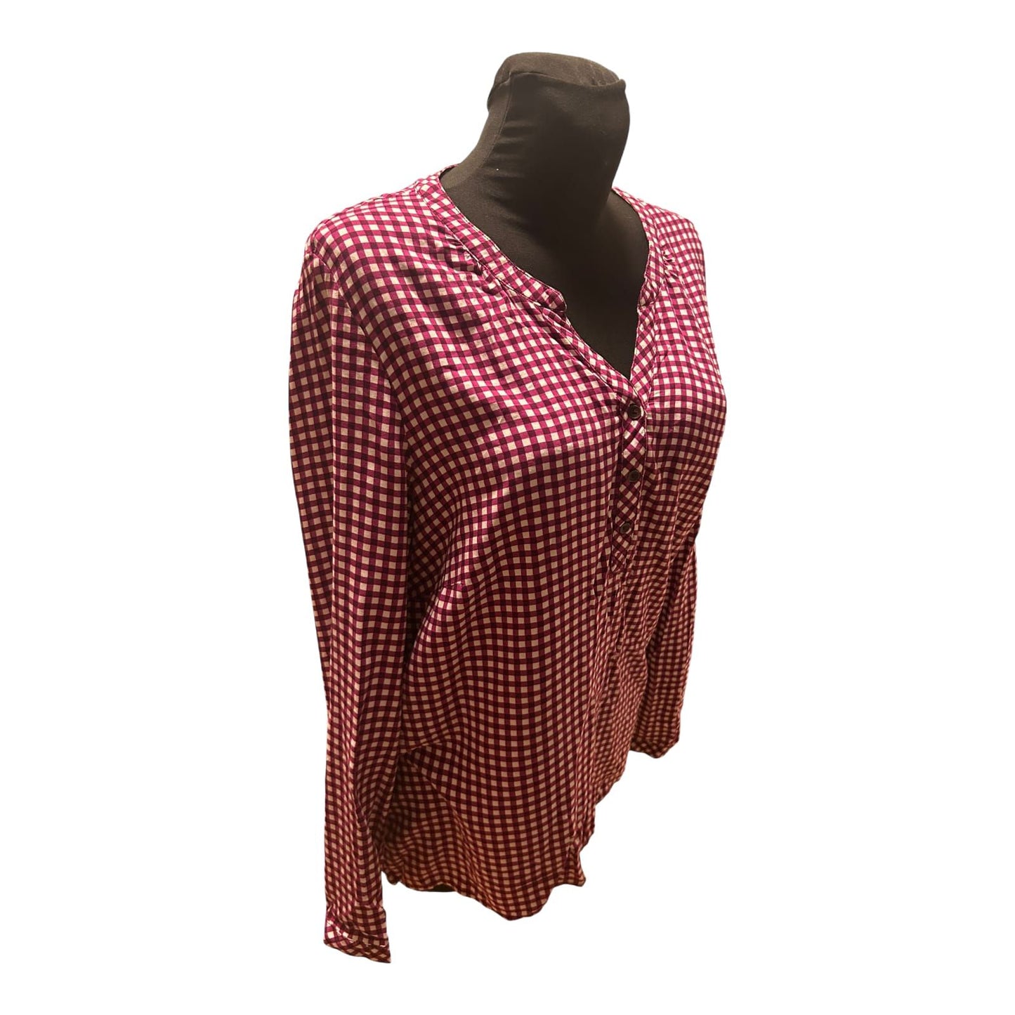 Cecil Bluse Damen Gr XL Violett Weiss Kariert Viskose Langarm Locker
