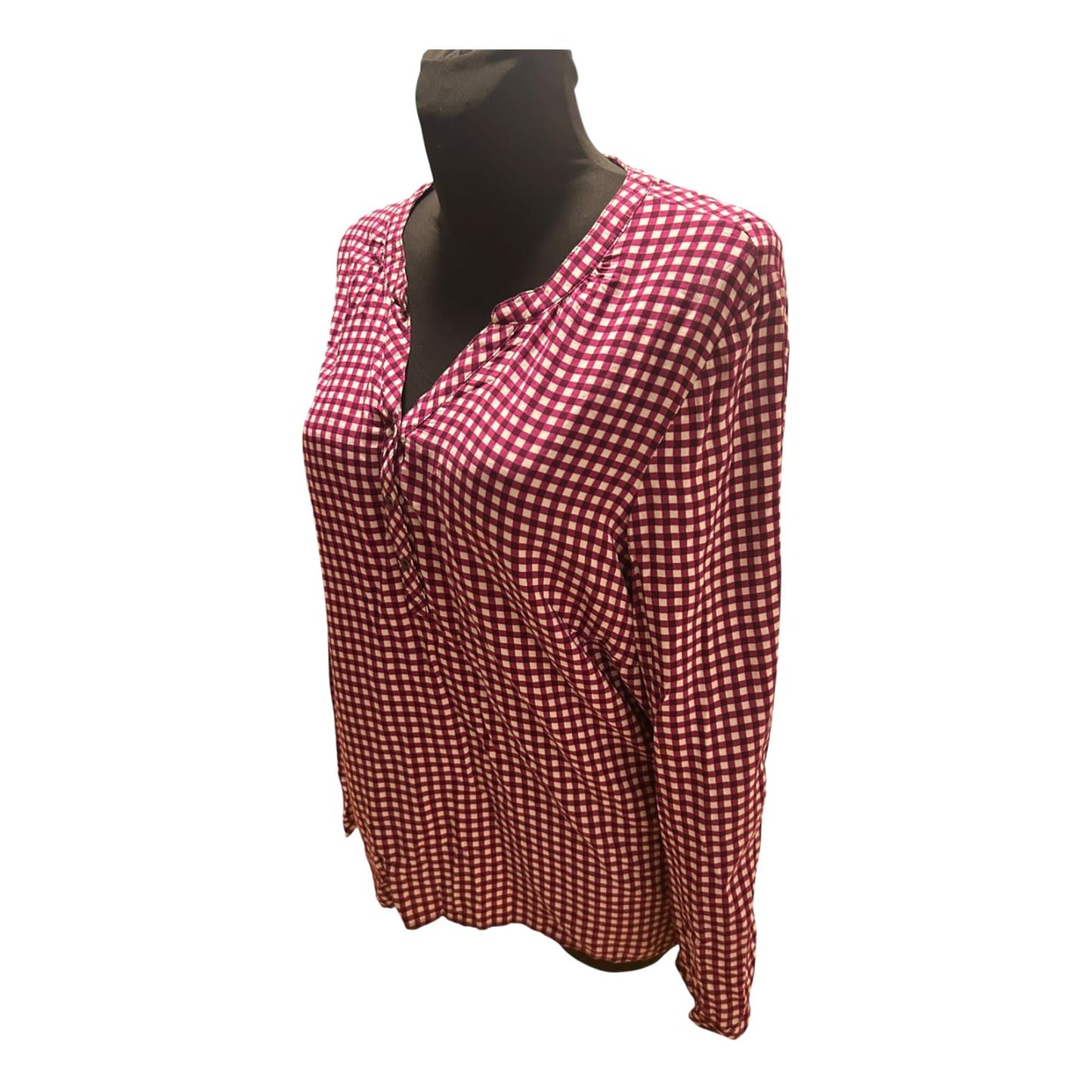 Cecil Bluse Damen Gr XL Violett Weiss Kariert Viskose Langarm Locker