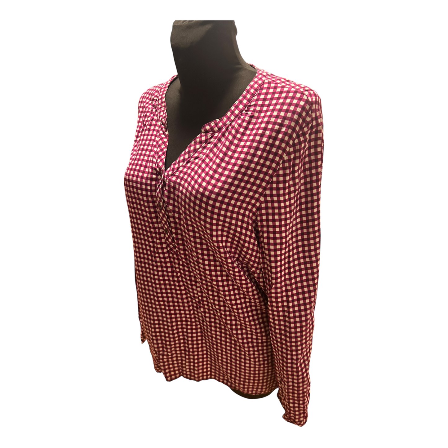 Cecil Bluse Damen Gr XL Violett Weiss Kariert Viskose Langarm Locker