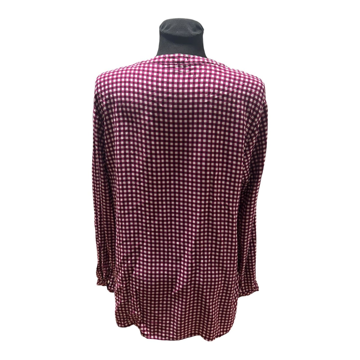 Cecil Bluse Damen Gr XL Violett Weiss Kariert Viskose Langarm Locker