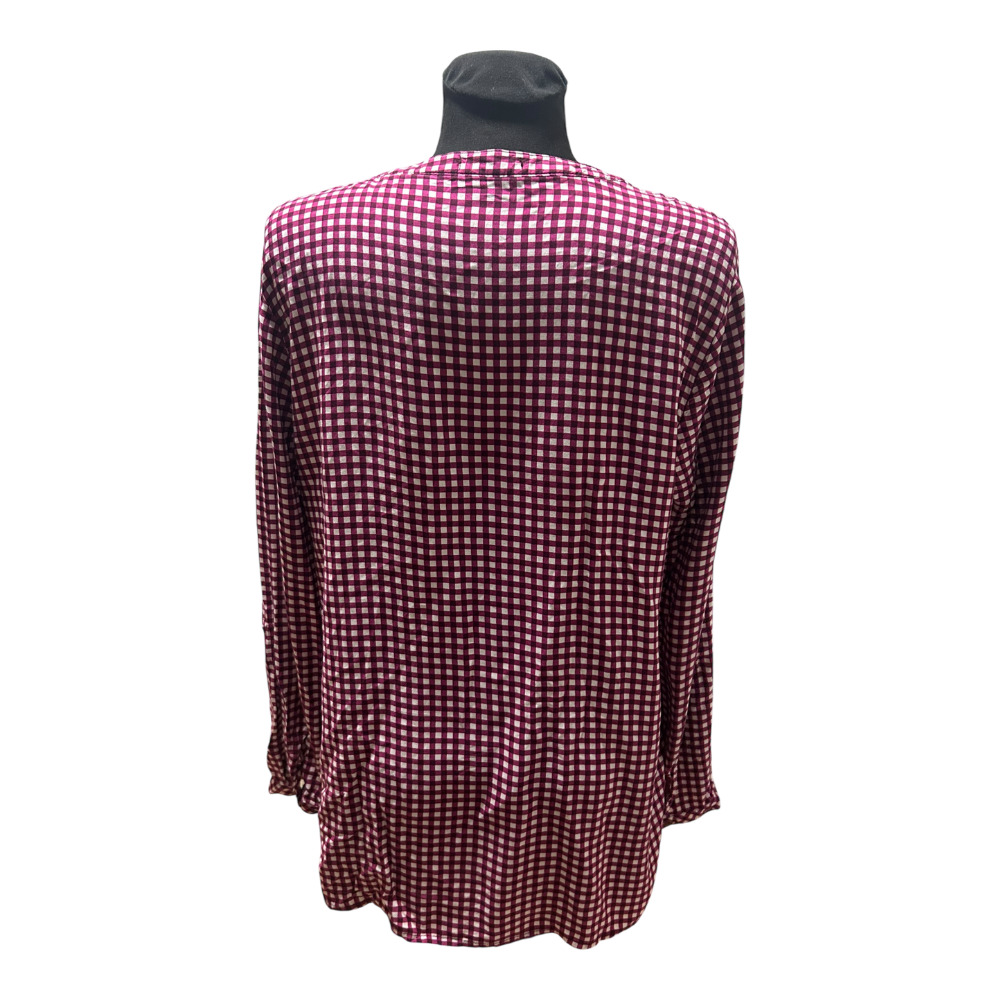 Cecil Bluse Damen Gr XL Violett Weiss Kariert Viskose Langarm Locker