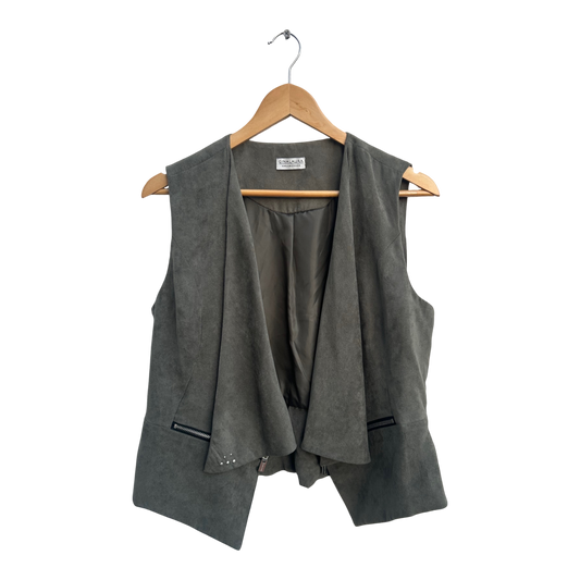 Gina Laura Weste Damen Gr M Grau Veloursoptik Elegant Wasserfallkragen Freizeit