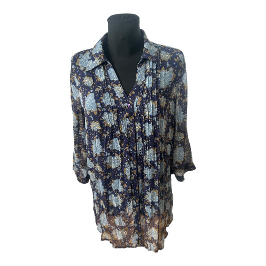 Gina Benotti Bluse Damen Gr M Dunkelblau Blumen Print Casual Feminin Klassisch
