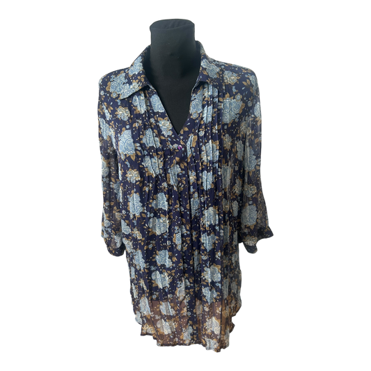 Gina Benotti Bluse Damen Gr M Dunkelblau Blumen Print Casual Feminin Klassisch