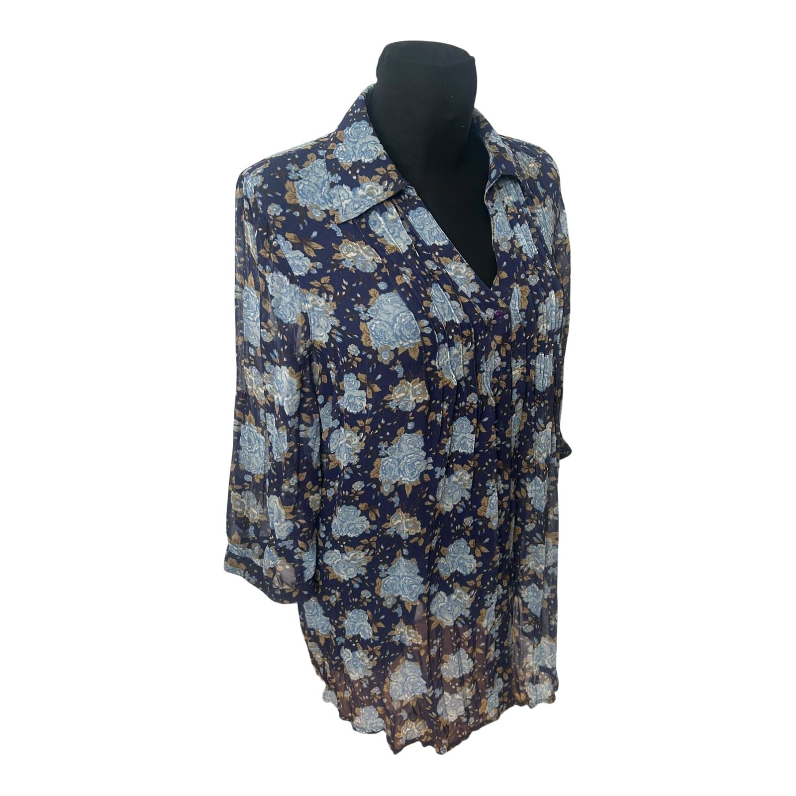 Gina Benotti Bluse Damen Gr M Dunkelblau Blumen Print Casual Feminin Klassisch