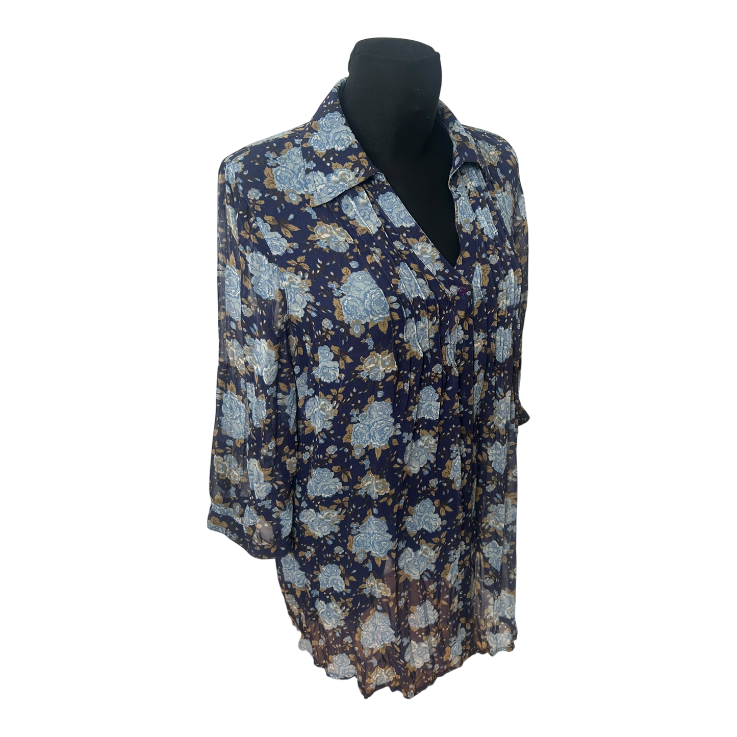 Gina Benotti Bluse Damen Gr M Dunkelblau Blumen Print Casual Feminin Klassisch