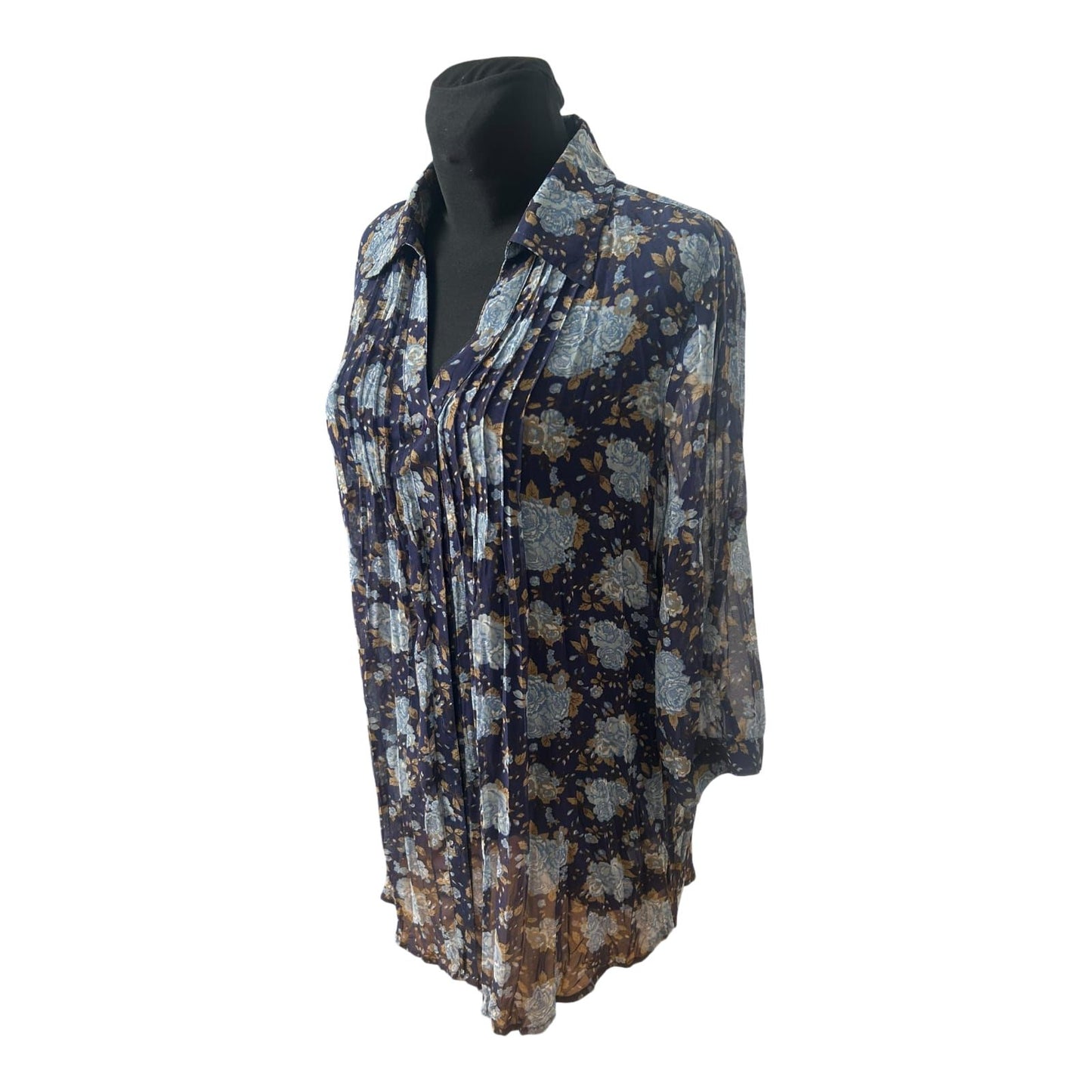 Gina Benotti Bluse Damen Gr M Dunkelblau Blumen Print Casual Feminin Klassisch