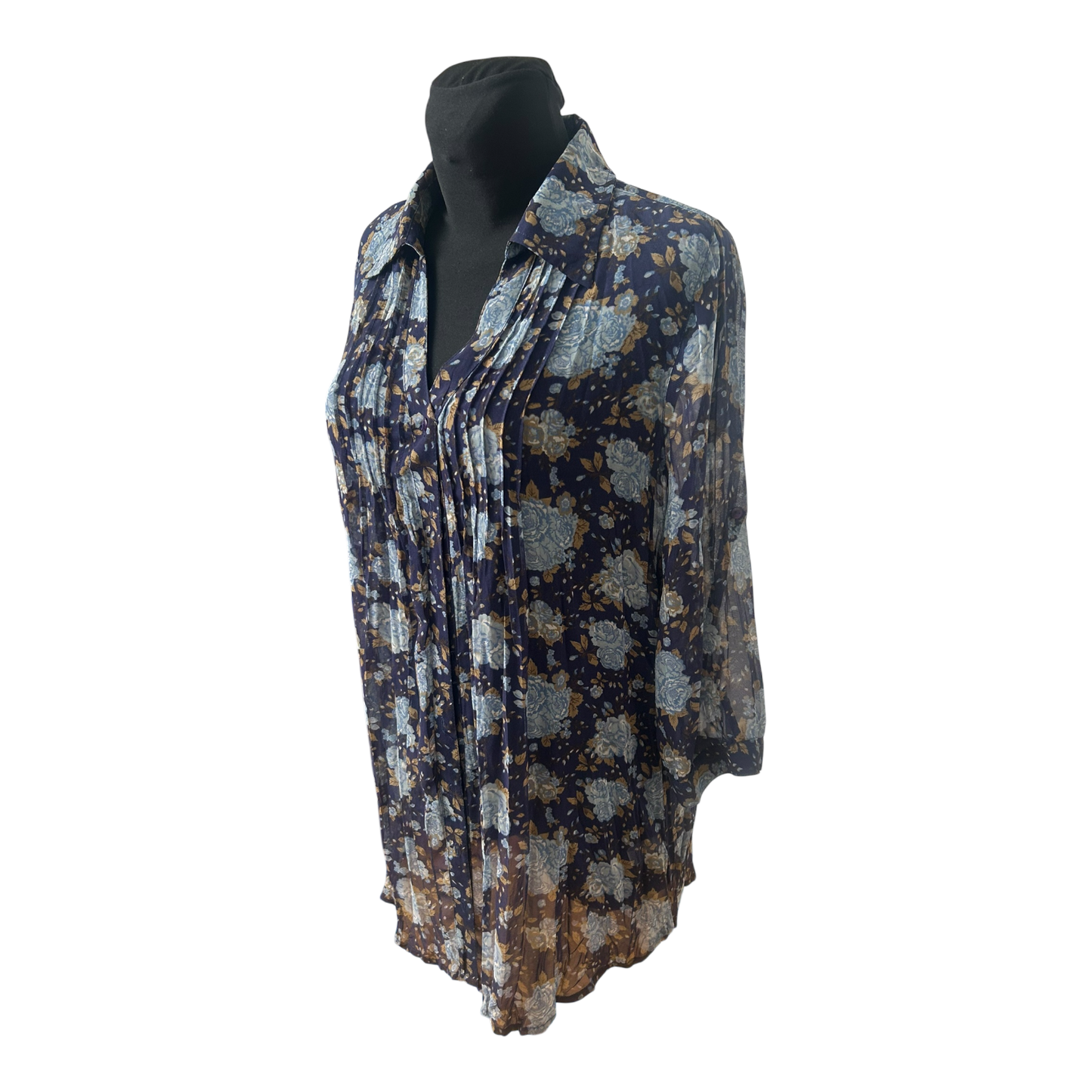 Gina Benotti Bluse Damen Gr M Dunkelblau Blumen Print Casual Feminin Klassisch