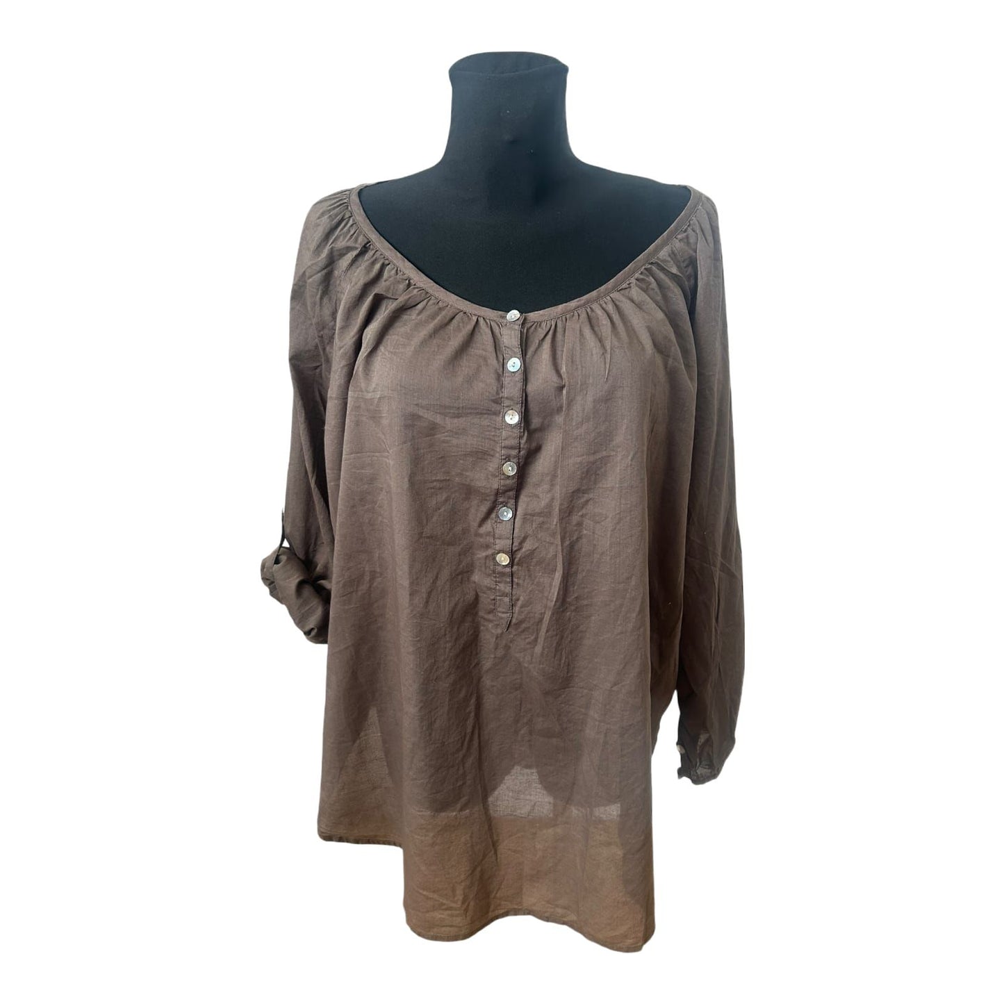 H&M Bluse Damen Gr 48 Braun Organic Cotton Langarm Locker Elegant Chic