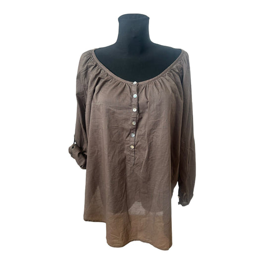 H&M Bluse Damen Gr 48 Braun Organic Cotton Langarm Locker Elegant Chic
