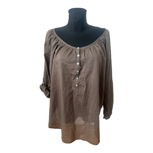 H&M Bluse Damen Gr 48 Braun Organic Cotton Langarm Locker Elegant Chic