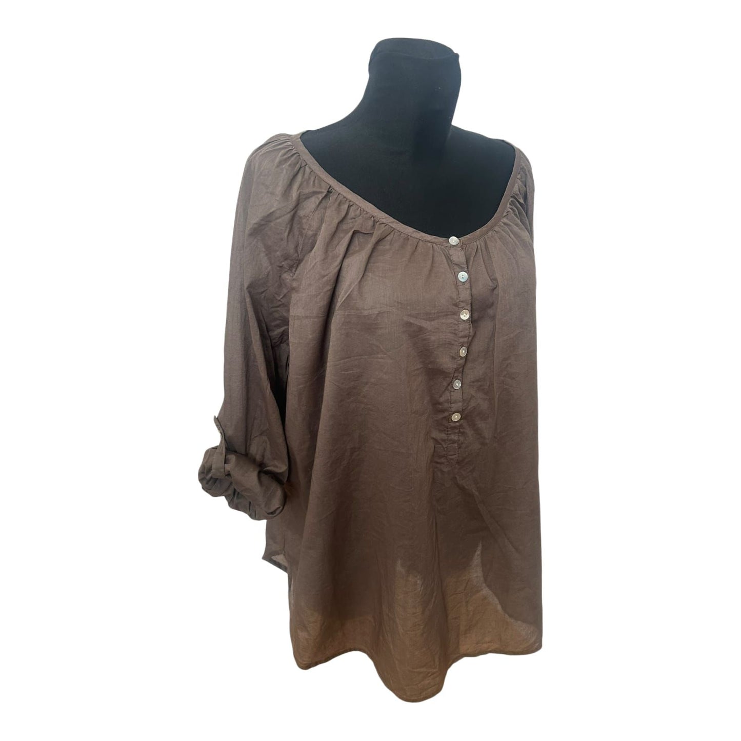 H&M Bluse Damen Gr 48 Braun Organic Cotton Langarm Locker Elegant Chic