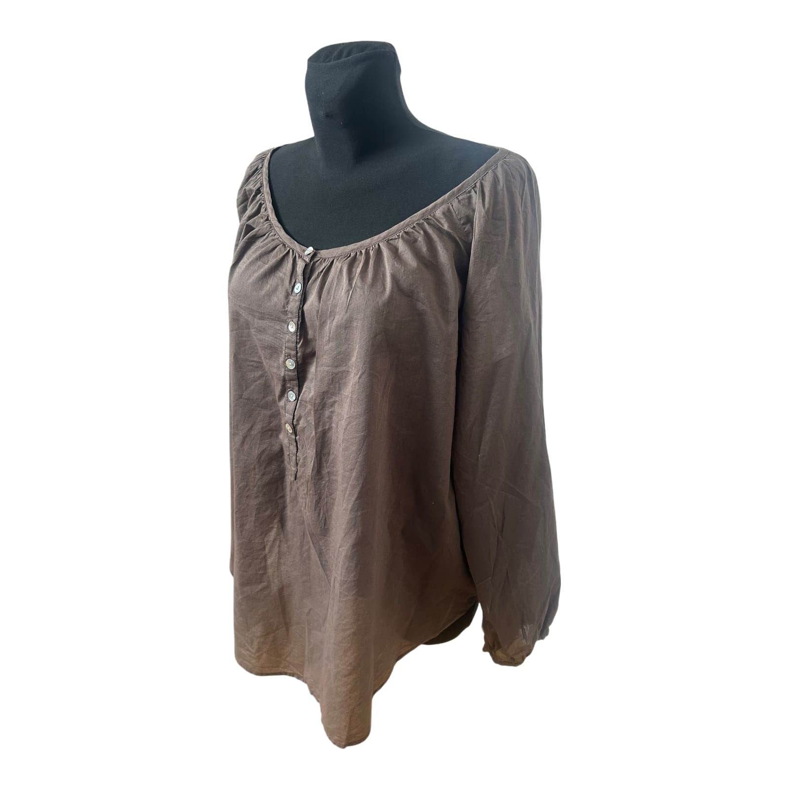 H&M Bluse Damen Gr 48 Braun Organic Cotton Langarm Locker Elegant Chic