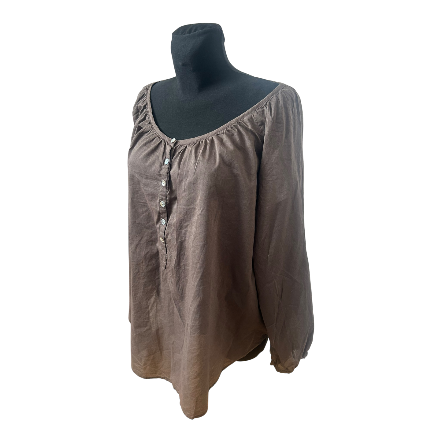 H&M Bluse Damen Gr 48 Braun Organic Cotton Langarm Locker Elegant Chic