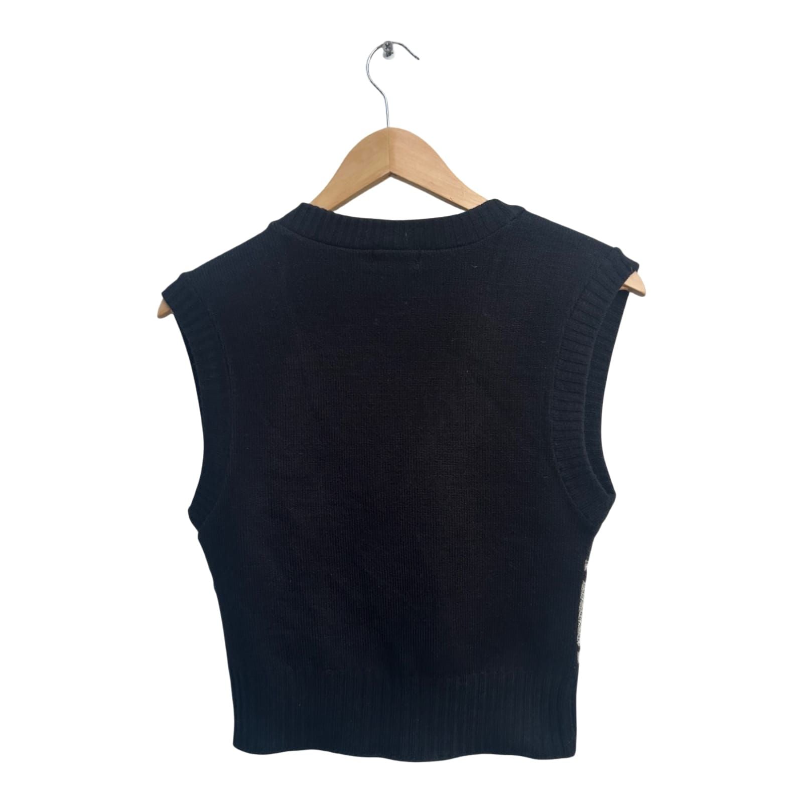 Funkydiva Pullunder Damen Gr M Schwarz Grau Kariert Glitzer V-Ausschnitt Trend