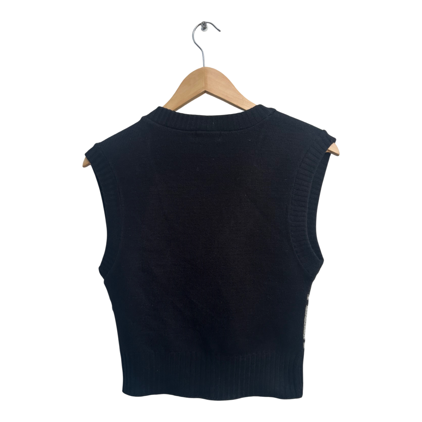 Funkydiva Pullunder Damen Gr M Schwarz Grau Kariert Glitzer V-Ausschnitt Trend