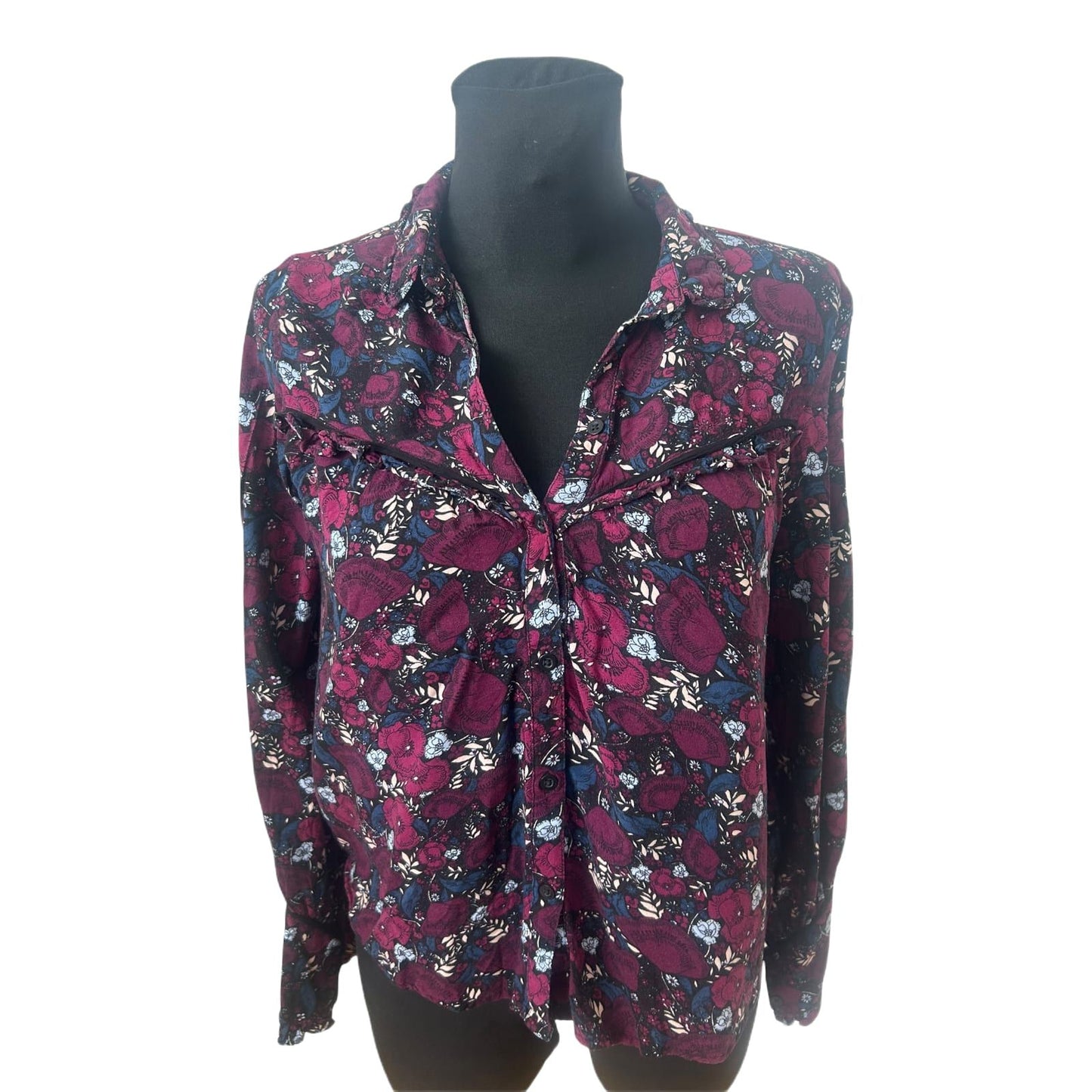 Clockhouse Bluse Damen Gr 36 Violett Blumen Viskose Leicht Verspielt Sommer Look