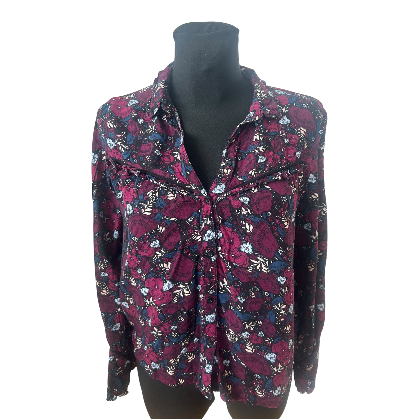 Clockhouse Bluse Damen Gr 36 Violett Blumen Viskose Leicht Verspielt Sommer Look