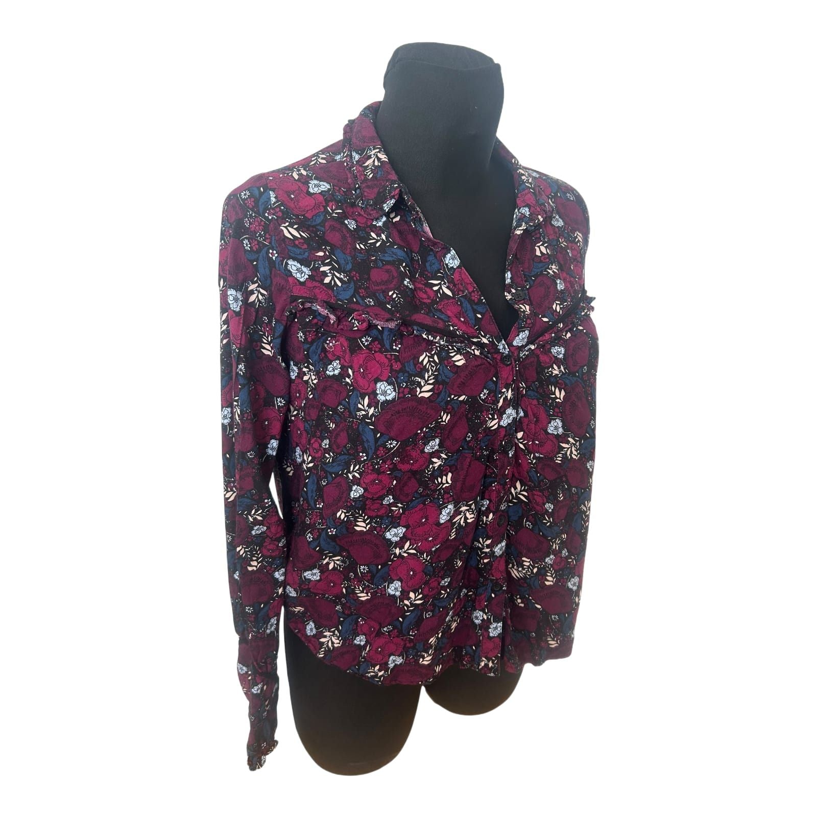 Clockhouse Bluse Damen Gr 36 Violett Blumen Viskose Leicht Verspielt Sommer Look