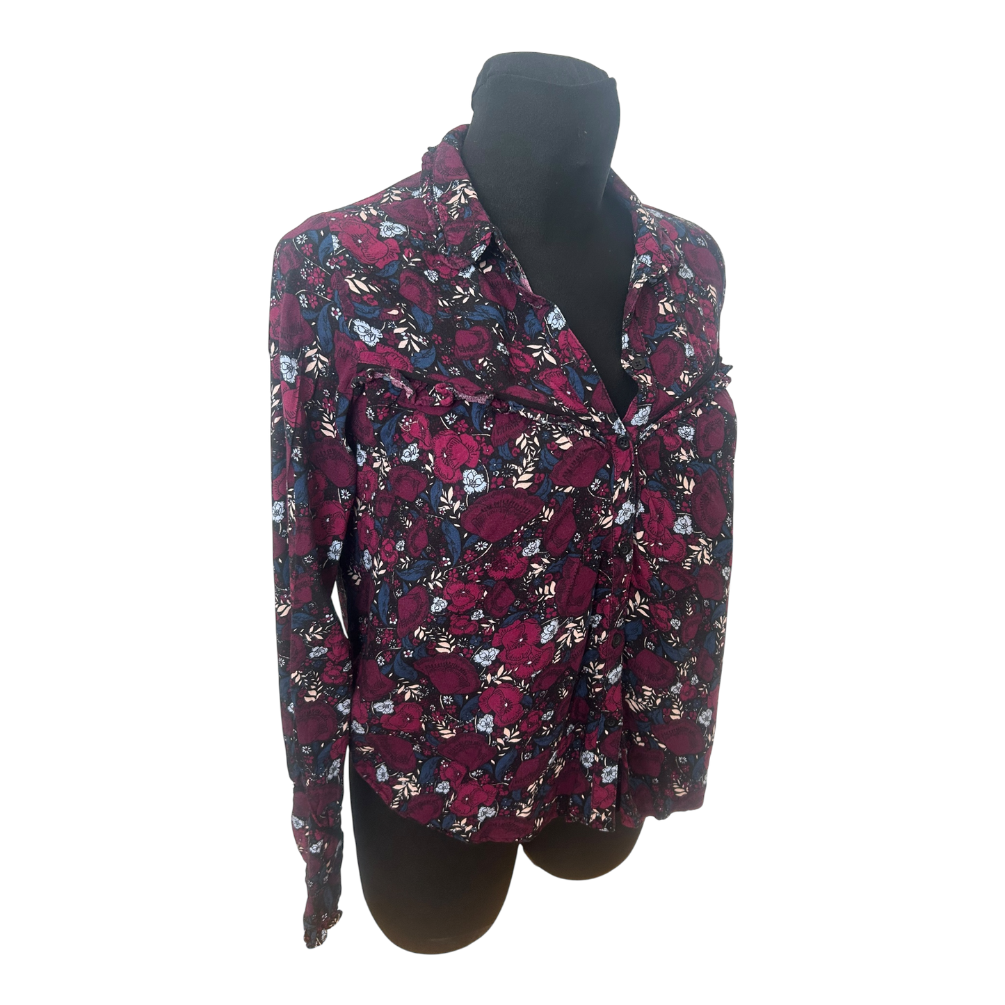 Clockhouse Bluse Damen Gr 36 Violett Blumen Viskose Leicht Verspielt Sommer Look